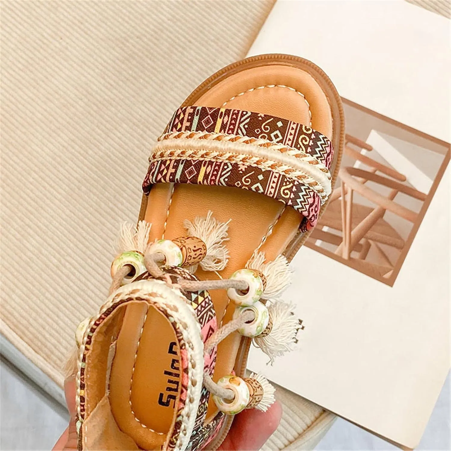 Girls Open Toe Sandals Fashion Tassel Ankle Strap Pumps Back Zip Summer Party Dress Shoes Toddler/Little Kid/Big Kid (Khaki, 10.5 Little Child)