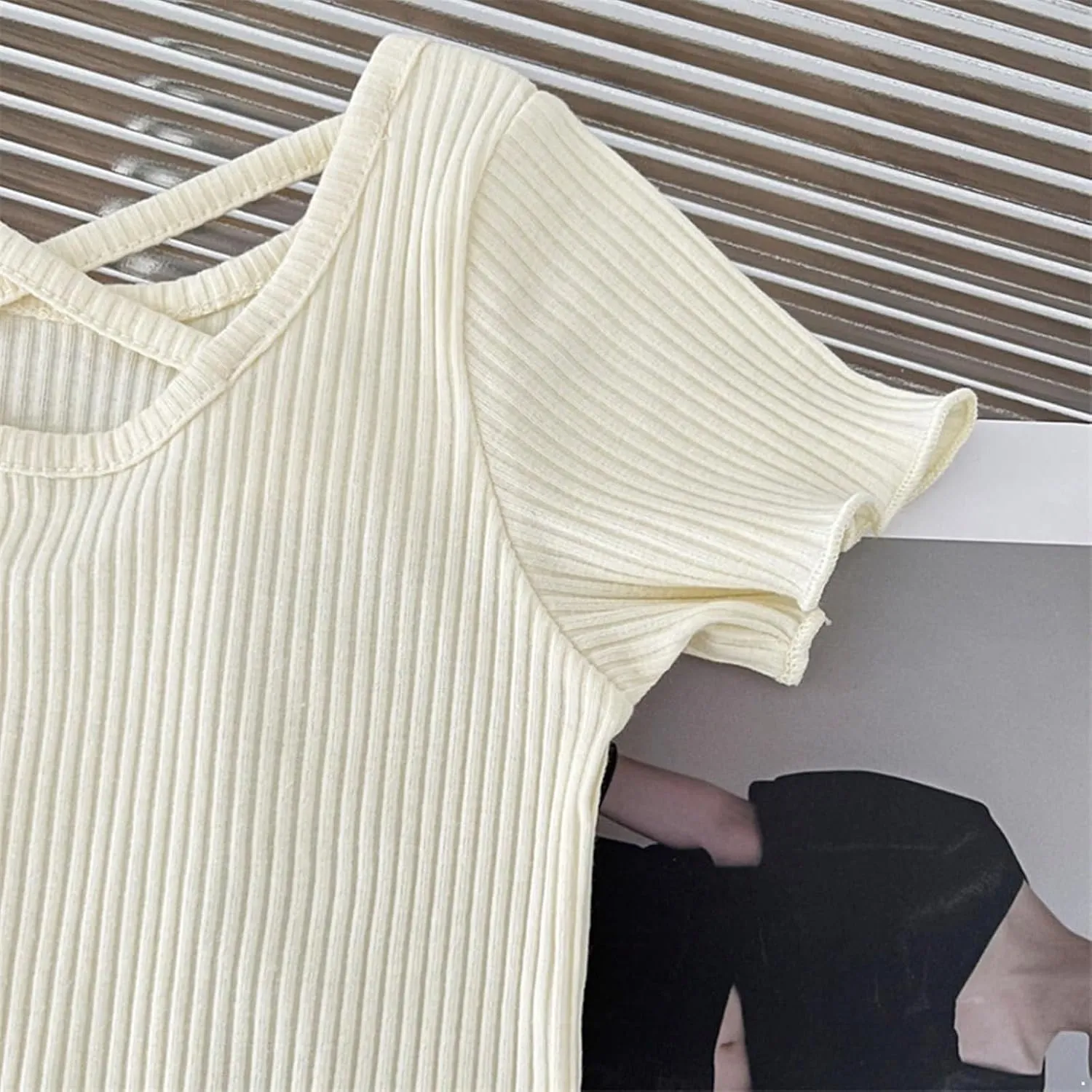 Girls Ribbed Knit T-Shirts Short Sleeve Cute Tee Flowy Ruffle Trim Blouses for Toddler Girls Knit Tops Summer T-Shirts