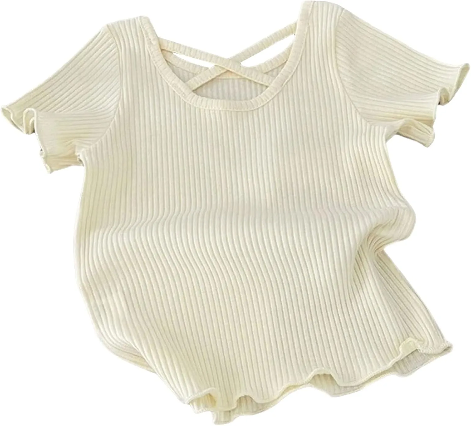 Girls Ribbed Knit T-Shirts Short Sleeve Cute Tee Flowy Ruffle Trim Blouses for Toddler Girls Knit Tops Summer T-Shirts