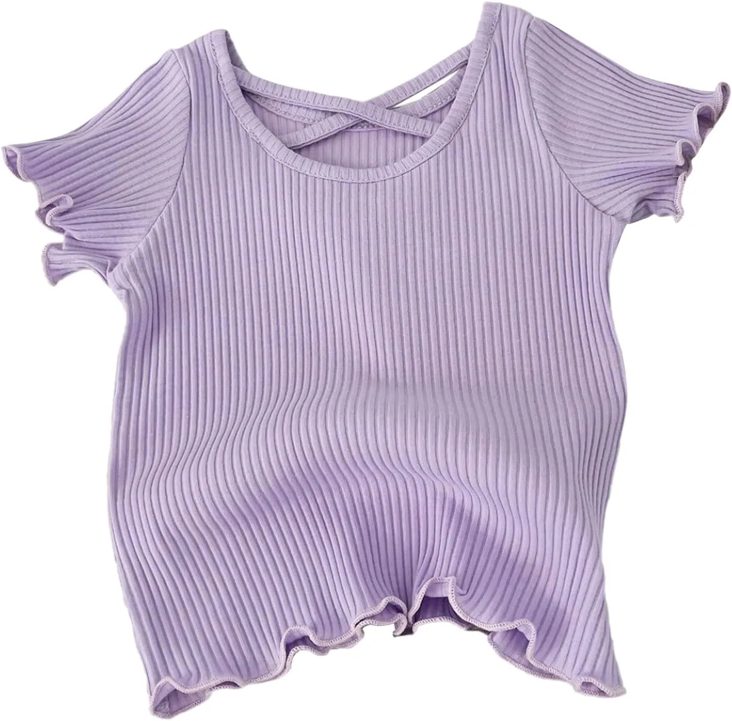 Girls Ribbed Knit T-Shirts Short Sleeve Cute Tee Flowy Ruffle Trim Blouses for Toddler Girls Knit Tops Summer T-Shirts