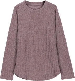 Girls Ribbed Long Sleeve Shirts Casual Crewneck Blouses for Girls Solid Color Loose Fit Tunic Tops Fall Knit Tops