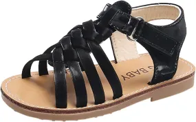 Girls Sandals Braided Upper Flat Dress Sandals Round Open Toe Summer Shoes Toddler/Little Kid