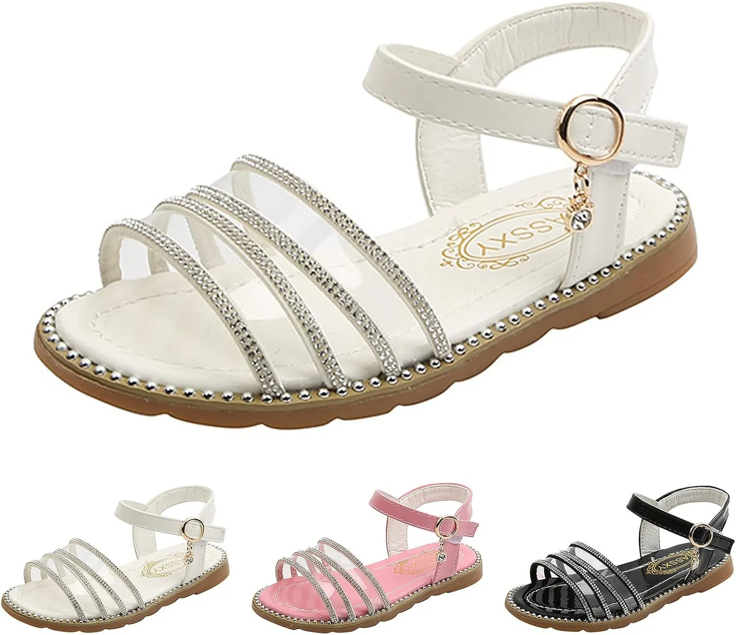 Girls' Sandals Fashion Spring Summer Children Sandals Girls Flat Open Toe Buckle Light and Comfortable Solid Color (Pink, 11 Toddler)