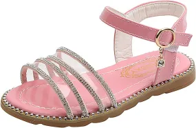 Girls' Sandals Fashion Spring Summer Children Sandals Girls Flat Open Toe Buckle Light and Comfortable Solid Color (Pink, 11 Toddler)