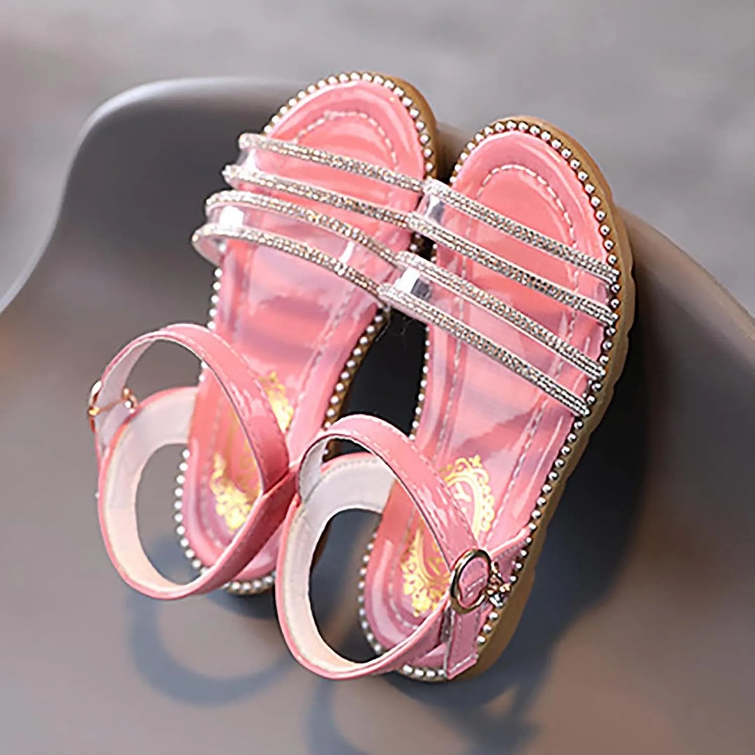 Girls' Sandals Fashion Spring Summer Children Sandals Girls Flat Open Toe Buckle Light and Comfortable Solid Color (Pink, 11 Toddler)