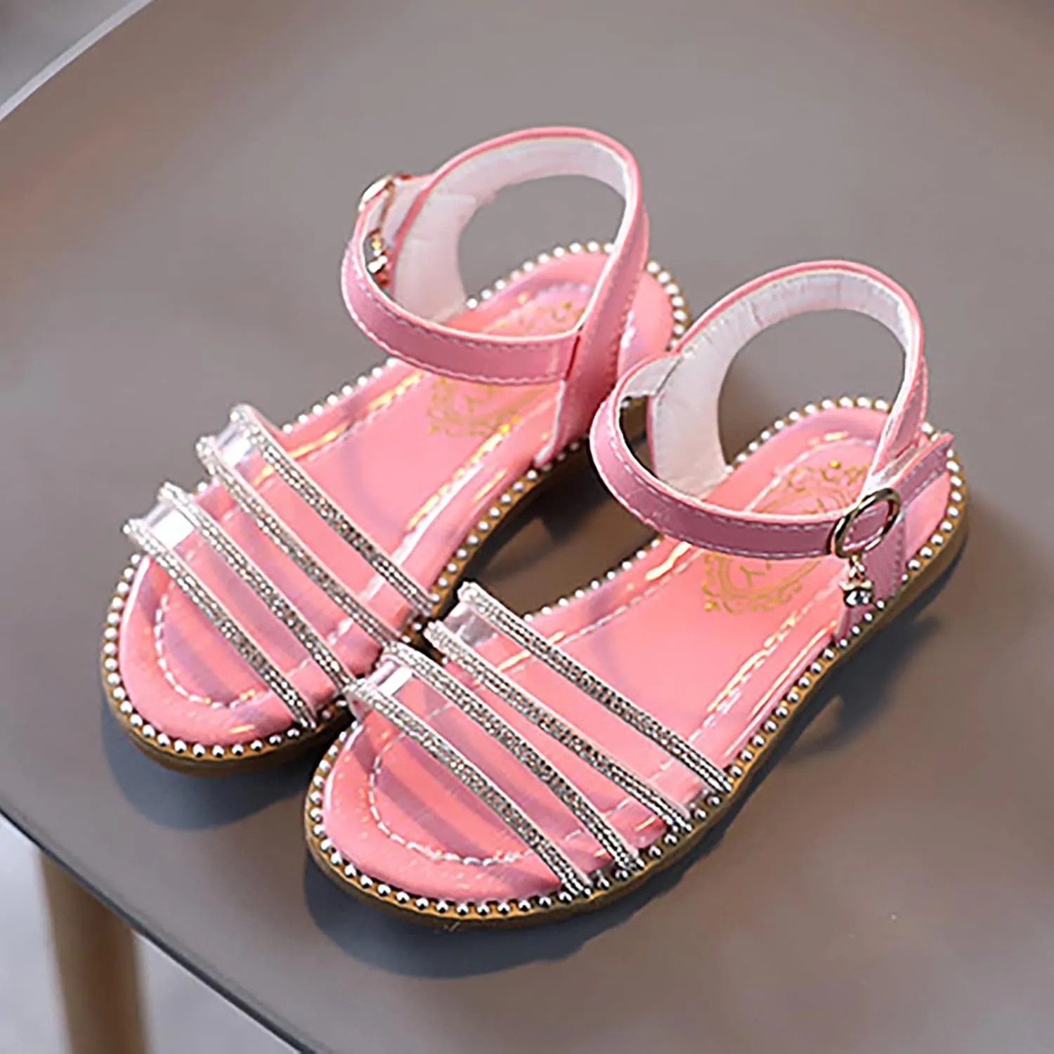 Girls' Sandals Fashion Spring Summer Children Sandals Girls Flat Open Toe Buckle Light and Comfortable Solid Color (Pink, 11 Toddler)