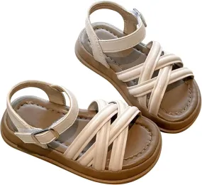 Girls Sandals Open Toe Breathable Princess Non-Slip Flats Summer Beach Lightweight Rubber Sole Ankle Strap Sandals