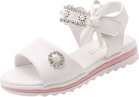 Girls Sandals Open Toe Cute Flat Dress Sandals Strappy Summer Outdoor Beach Shoes (White, 13.5 Little Child)