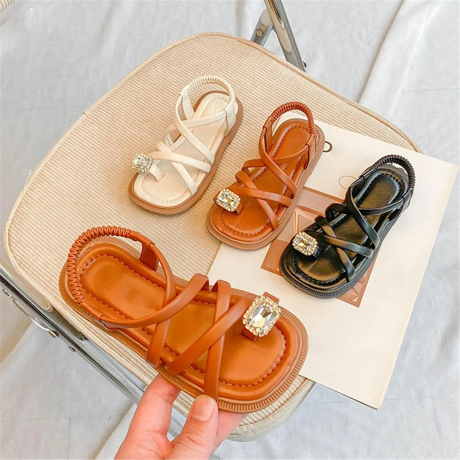 Girls Sandals Open Toe Cute No Heels Dress Sandals Strappy Design Summer Shoes Toddler/Little Shoes For Girls Size 4