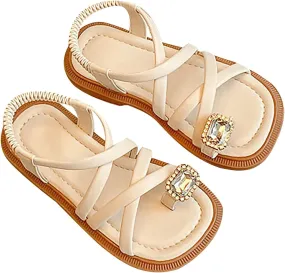 Girls Sandals Open Toe Cute No Heels Dress Sandals Strappy Design Summer Shoes Toddler/Little Shoes For Girls Size 4