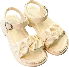 Girls Sandals Open Toe Princess Flat Sandals Strappy Summer Shoes Toddler/Little Kid Princess Dress Flat Shoes (Beige, 10.5 Little Child)