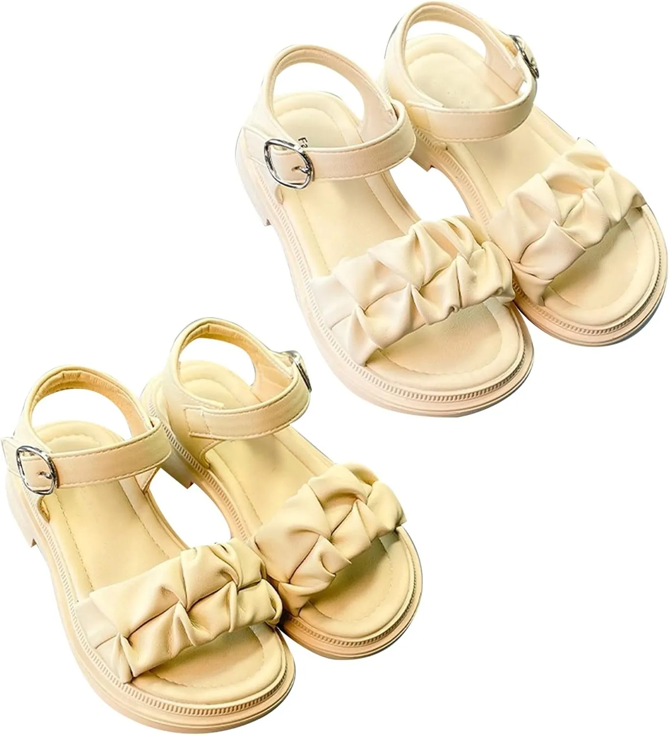 Girls Sandals Open Toe Princess Flat Sandals Strappy Summer Shoes Toddler/Little Kid Princess Dress Flat Shoes (Beige, 10.5 Little Child)