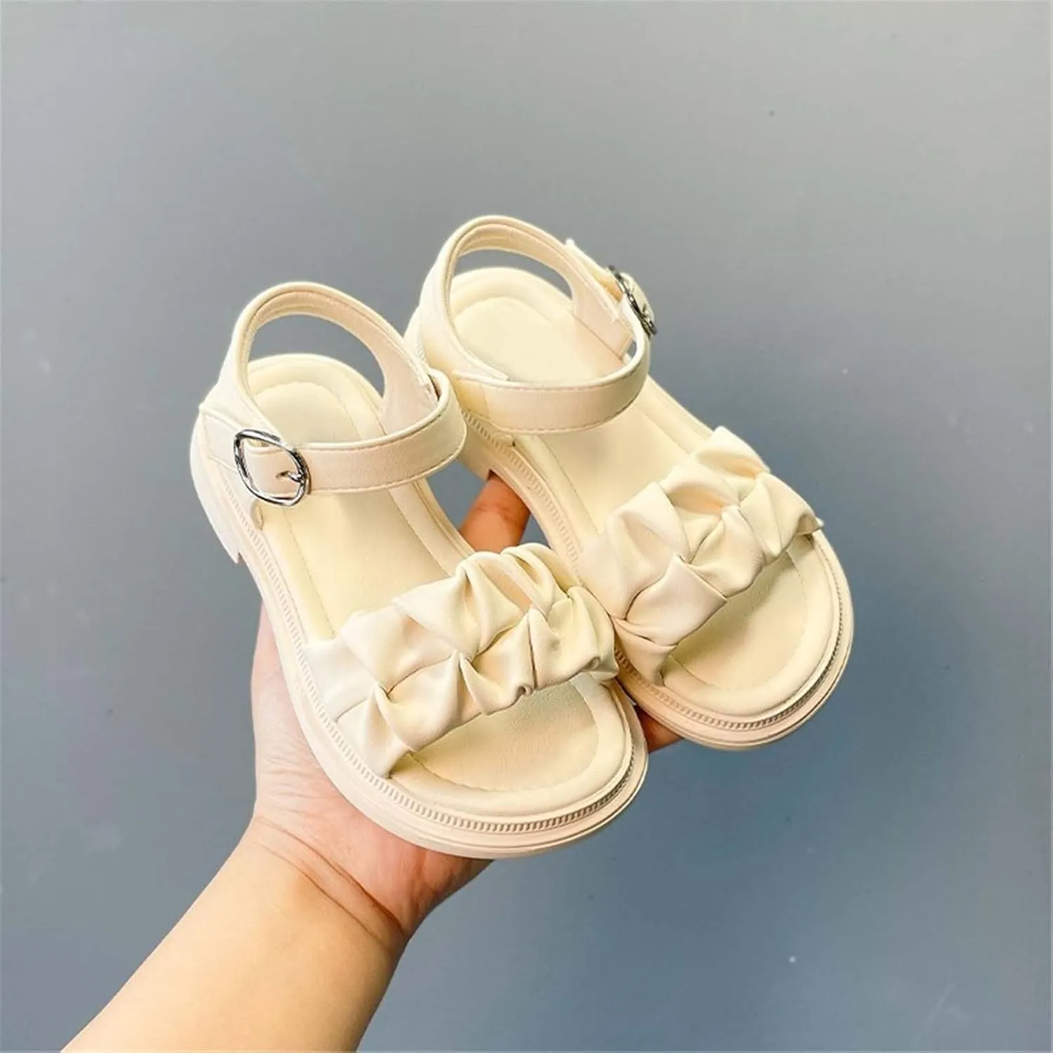 Girls Sandals Open Toe Princess Flat Sandals Strappy Summer Shoes Toddler/Little Kid Princess Dress Flat Shoes (Beige, 10.5 Little Child)