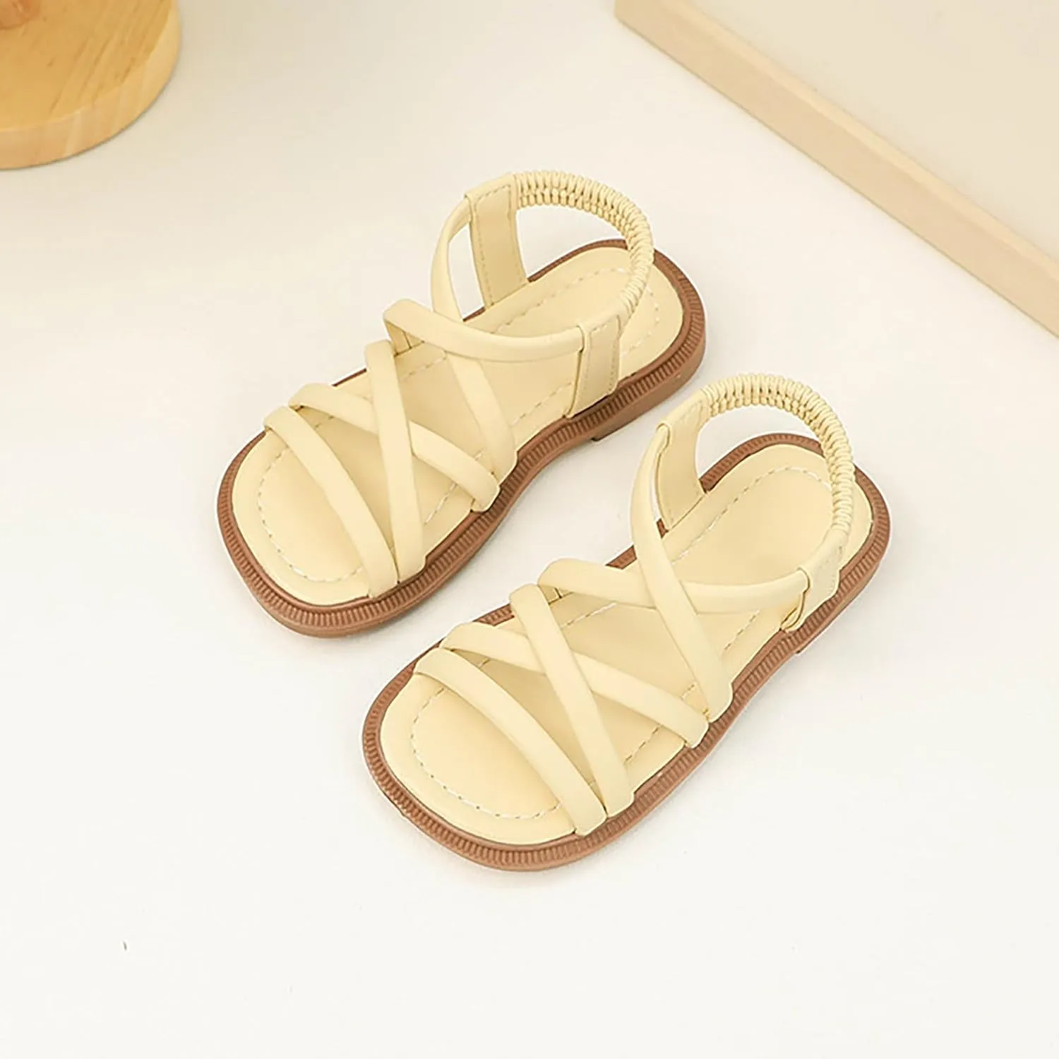 Girls Sandals Strappy Open Toe Outdoor Flats With Elastic Strap Kid Summer Beach Shoes Girl Sandals Size 2 Wide