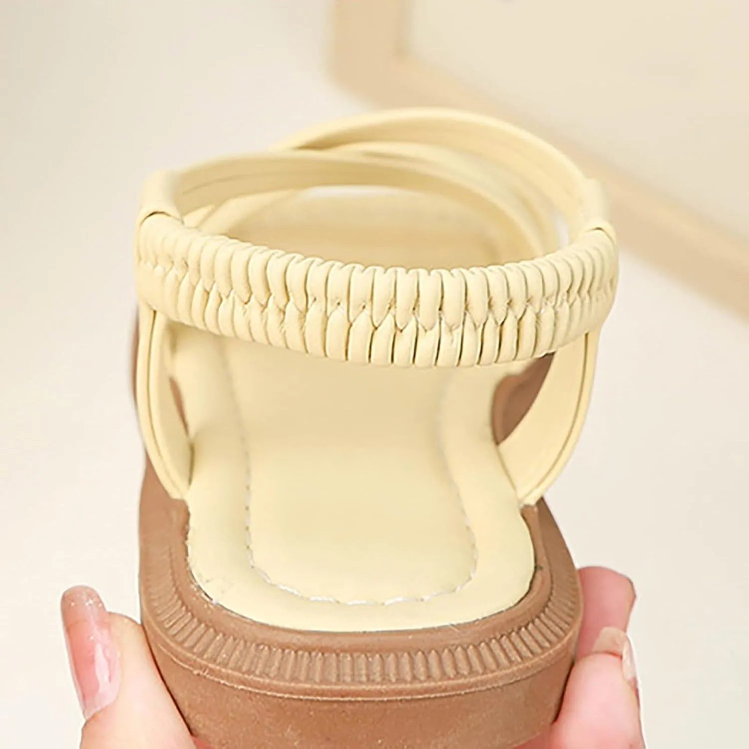 Girls Sandals Strappy Open Toe Outdoor Flats With Elastic Strap Kid Summer Beach Shoes Girl Sandals Size 2 Wide
