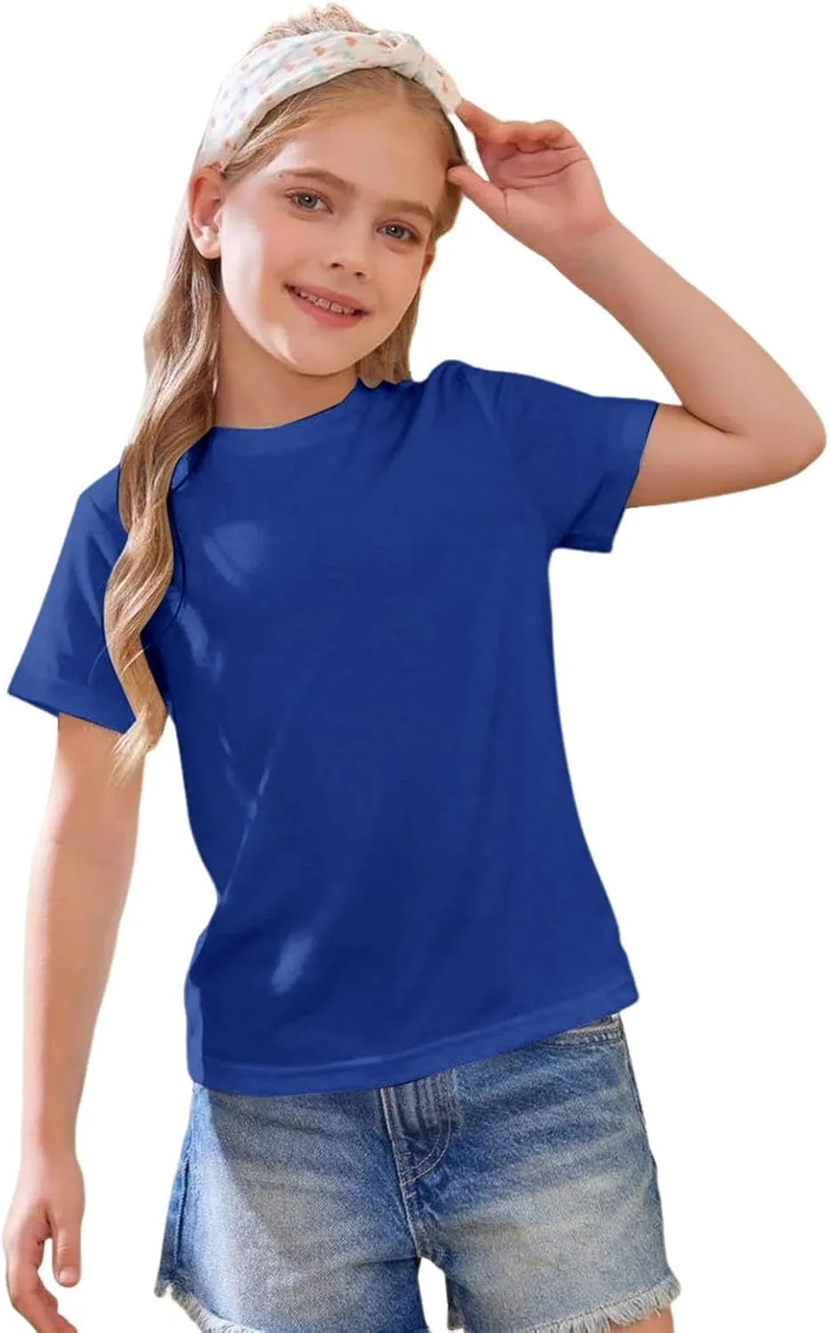 Girls Short Sleeve T-Shirt Basic Solid Tees Crewneck Tops for Tween Girls Loose Blouse Preppy T-Shirt Athletic Tops