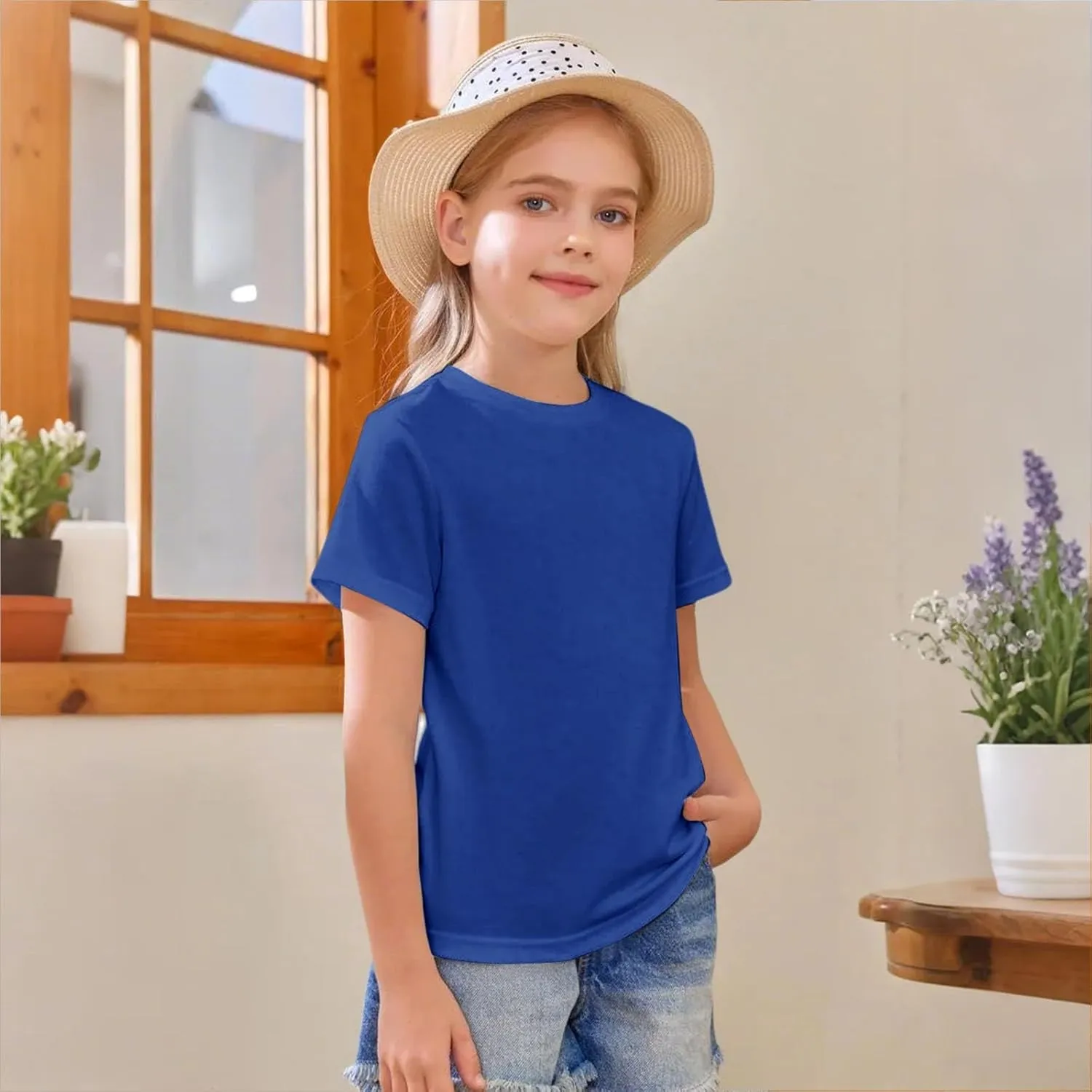 Girls Short Sleeve T-Shirt Basic Solid Tees Crewneck Tops for Tween Girls Loose Blouse Preppy T-Shirt Athletic Tops
