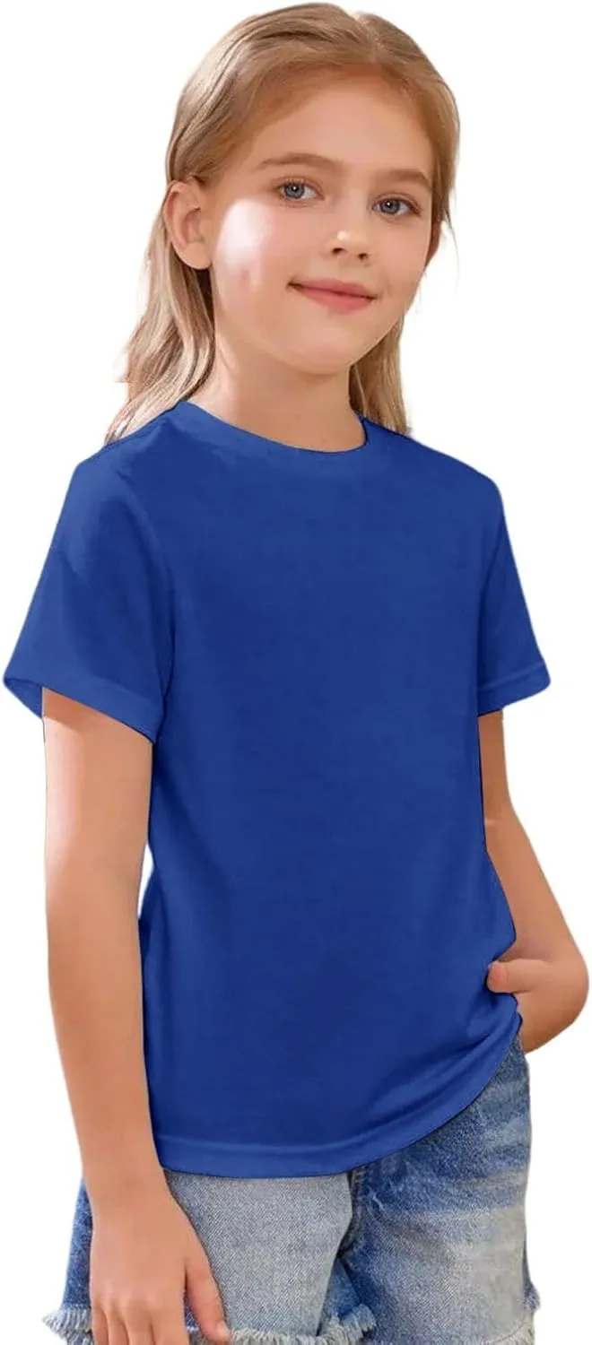 Girls Short Sleeve T-Shirt Basic Solid Tees Crewneck Tops for Tween Girls Loose Blouse Preppy T-Shirt Athletic Tops