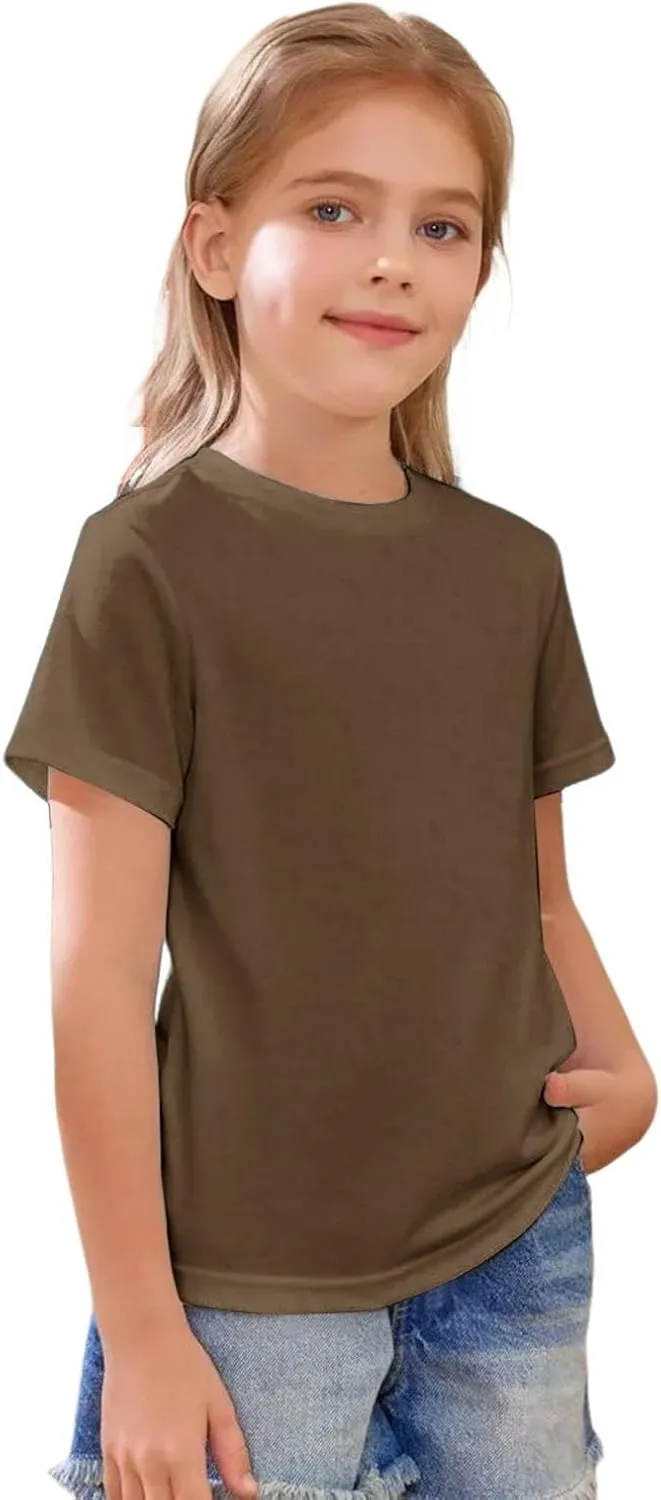 Girls Short Sleeve T-Shirt Basic Solid Tees Crewneck Tops for Tween Girls Loose Blouse Preppy T-Shirt Athletic Tops