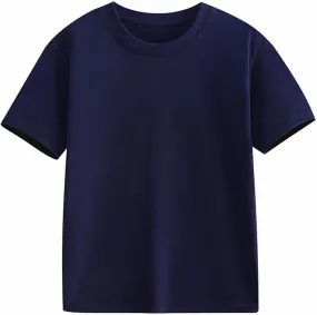 Girls Short T-Shirts Sleeve Summer Basic Tops Crewneck Solid Color Casual Loose Tee Shirts for Kids Boys