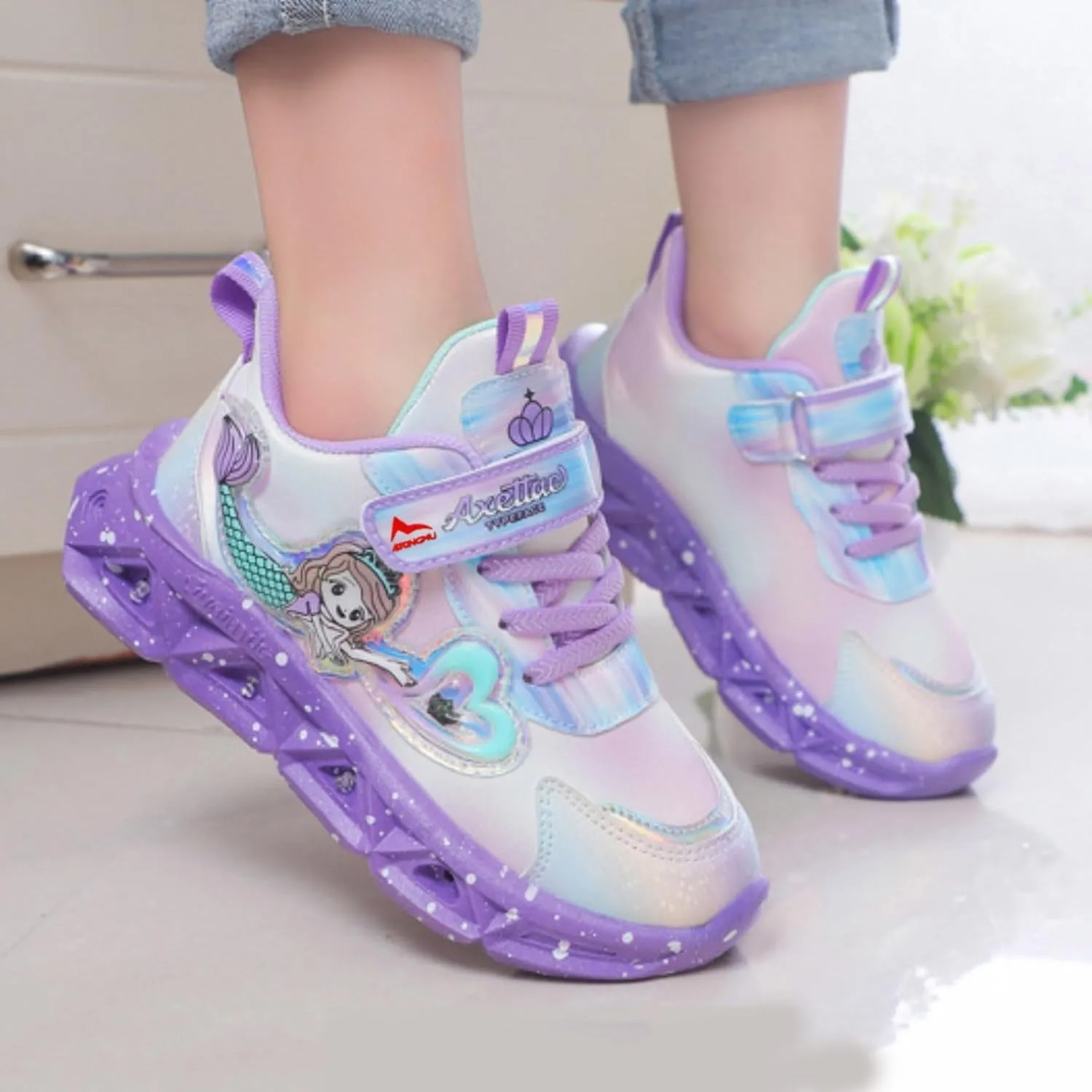 Girls Sneakers, Fashion Athletic Running Sports Sneakers, Kids Cute Princess Lace Up Walking Shoes