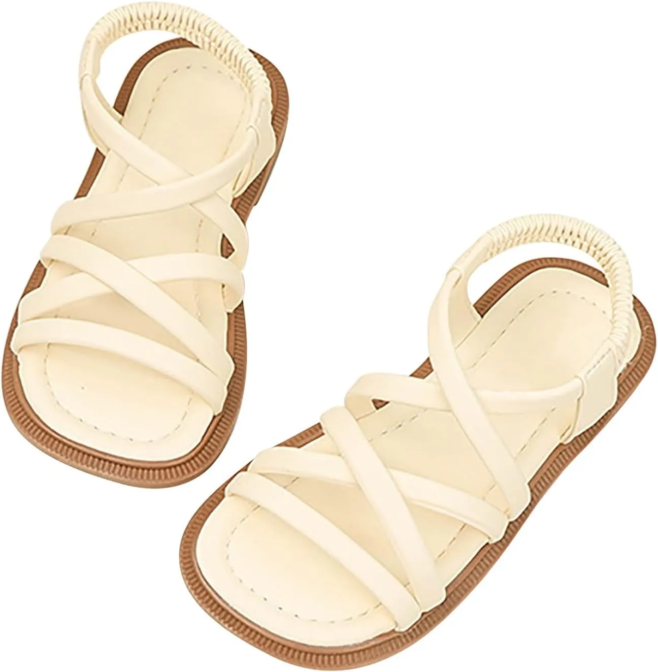 Girls Soft Sandals Gladiator Open Toe Elastic Soft Bottom Solid Color Roman Beach Anti-Slip Slipper Flat