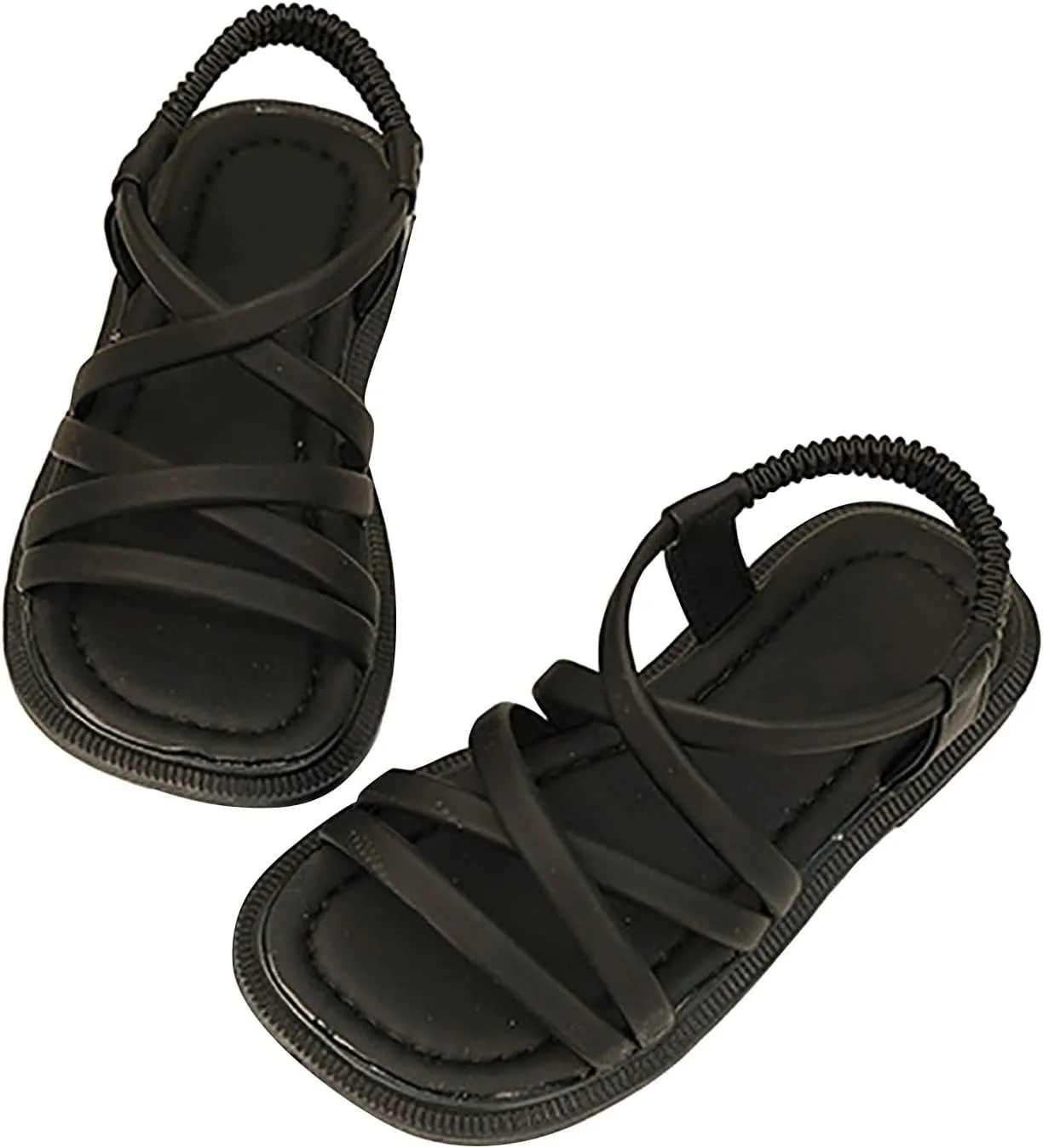 Girls Soft Sandals Gladiator Open Toe Elastic Soft Bottom Solid Color Roman Beach Anti-Slip Slipper Flat