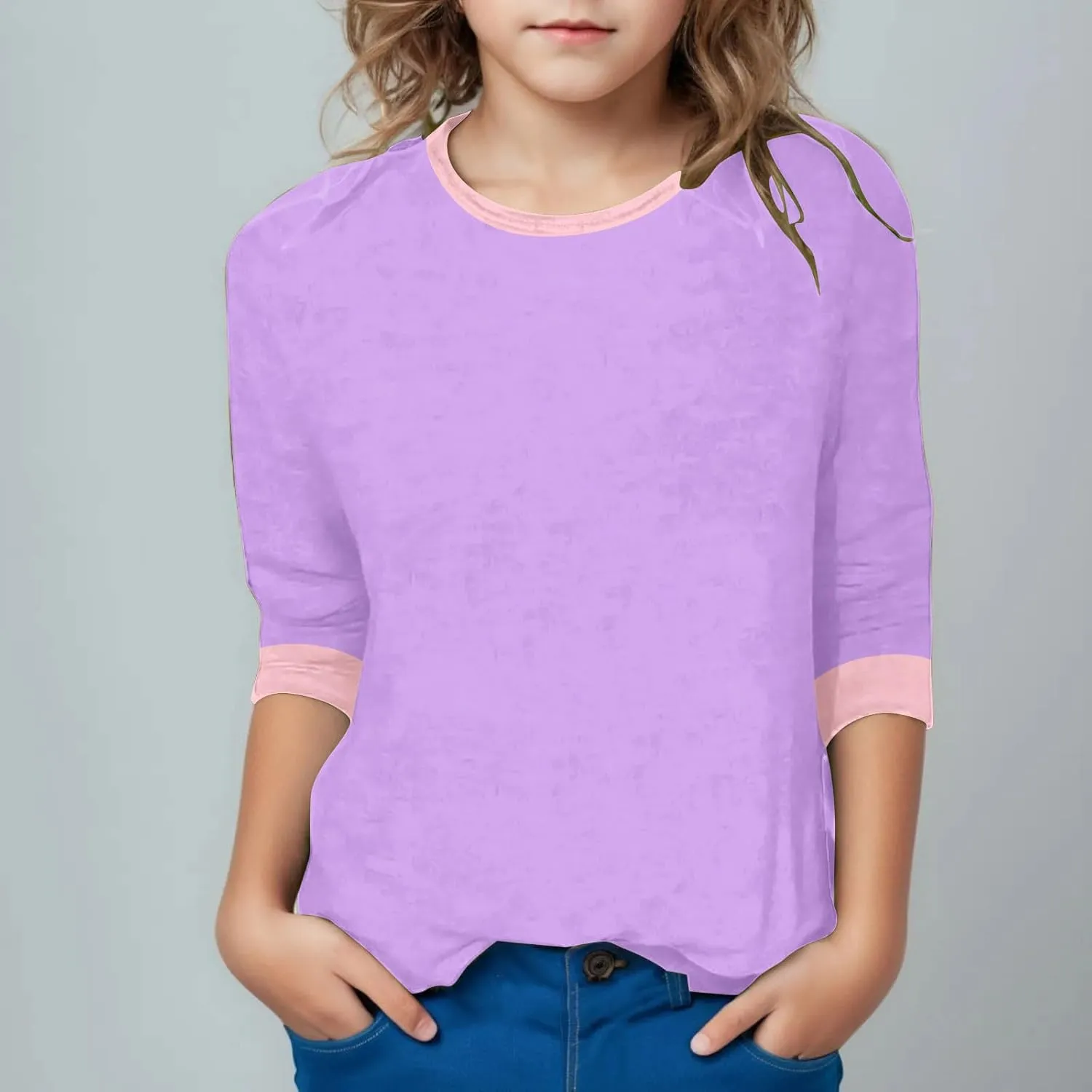 Girls T Shirts 3/4 Sleeve Cute Color Block Tops T-Shirts Teen Girls 2025 Summer Blouse Basic Crewneck Tees Shirt