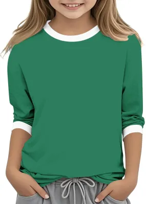 Girls T Shirts 3/4 Sleeve Cute Color Block Tops T-Shirts Teen Girls 2025 Summer Blouse Basic Crewneck Tees Shirt