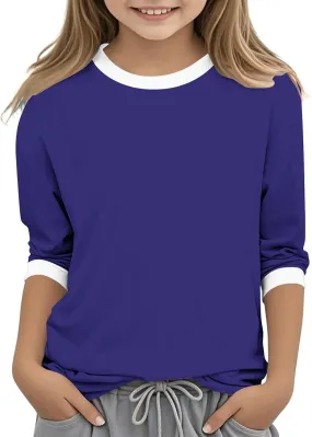 Girls T Shirts 3/4 Sleeve Cute Color Block Tops T-Shirts Teen Girls 2025 Summer Blouse Basic Crewneck Tees Shirt