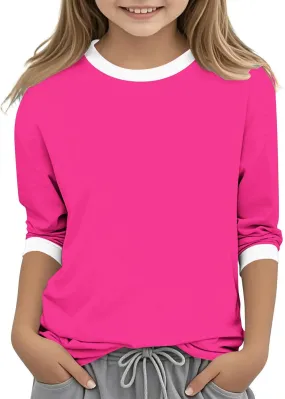 Girls T Shirts 3/4 Sleeve Cute Color Block Tops T-Shirts Teen Girls 2025 Summer Blouse Basic Crewneck Tees Shirt