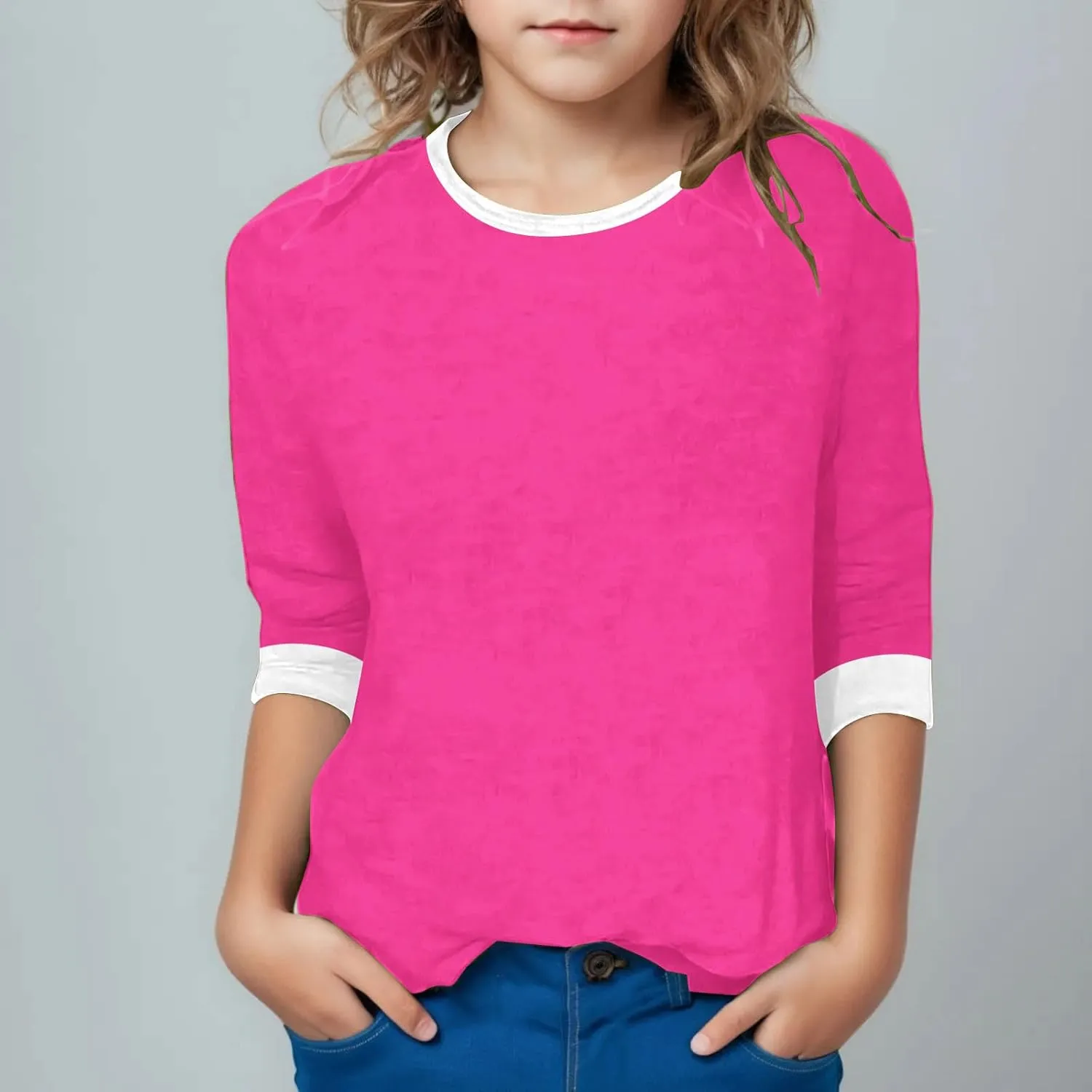 Girls T Shirts 3/4 Sleeve Cute Color Block Tops T-Shirts Teen Girls 2025 Summer Blouse Basic Crewneck Tees Shirt