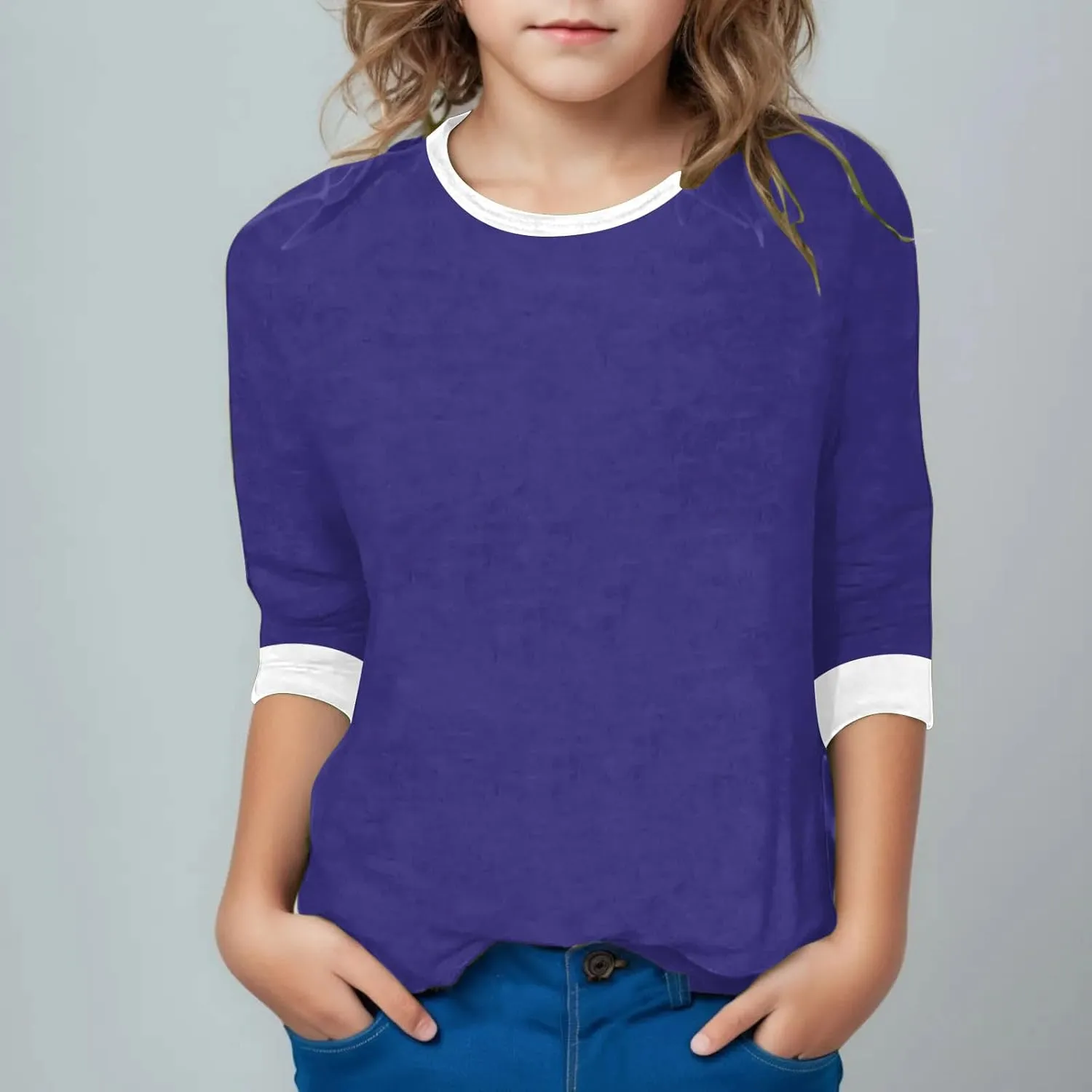 Girls T Shirts 3/4 Sleeve Cute Color Block Tops T-Shirts Teen Girls 2025 Summer Blouse Basic Crewneck Tees Shirt