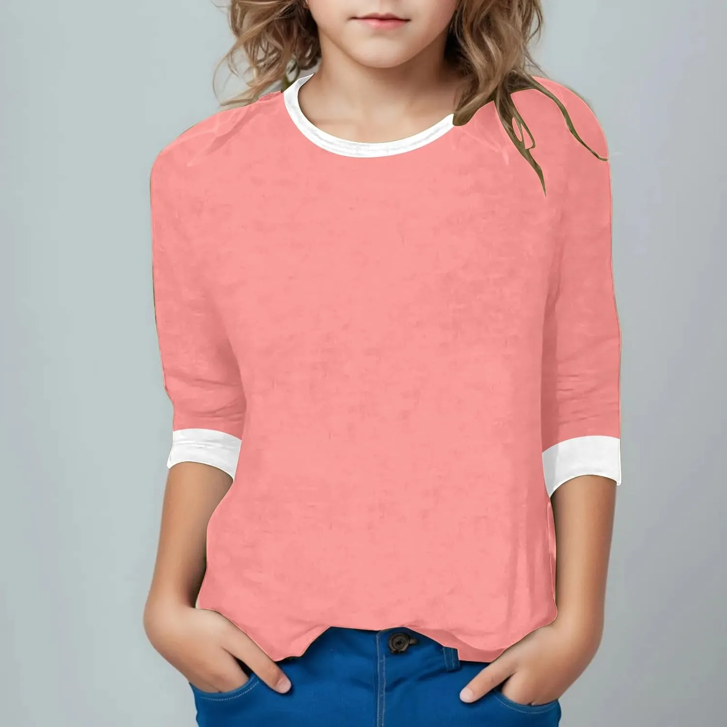 Girls T Shirts 3/4 Sleeve Cute Color Block Tops T-Shirts Teen Girls 2025 Summer Blouse Basic Crewneck Tees Shirt