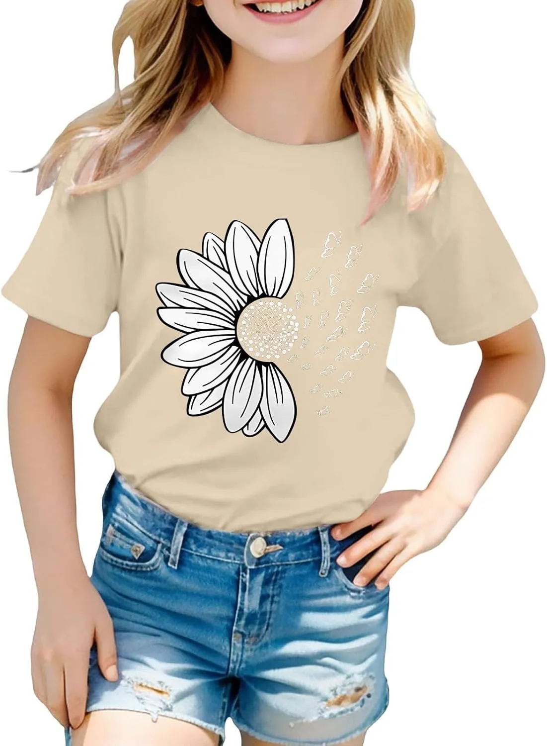 Girls T Shirts Short Sleeve Graphic Printed Solid Crewneck Casual Pullover Tops Basic Tees Kids Funny Cute Clothes