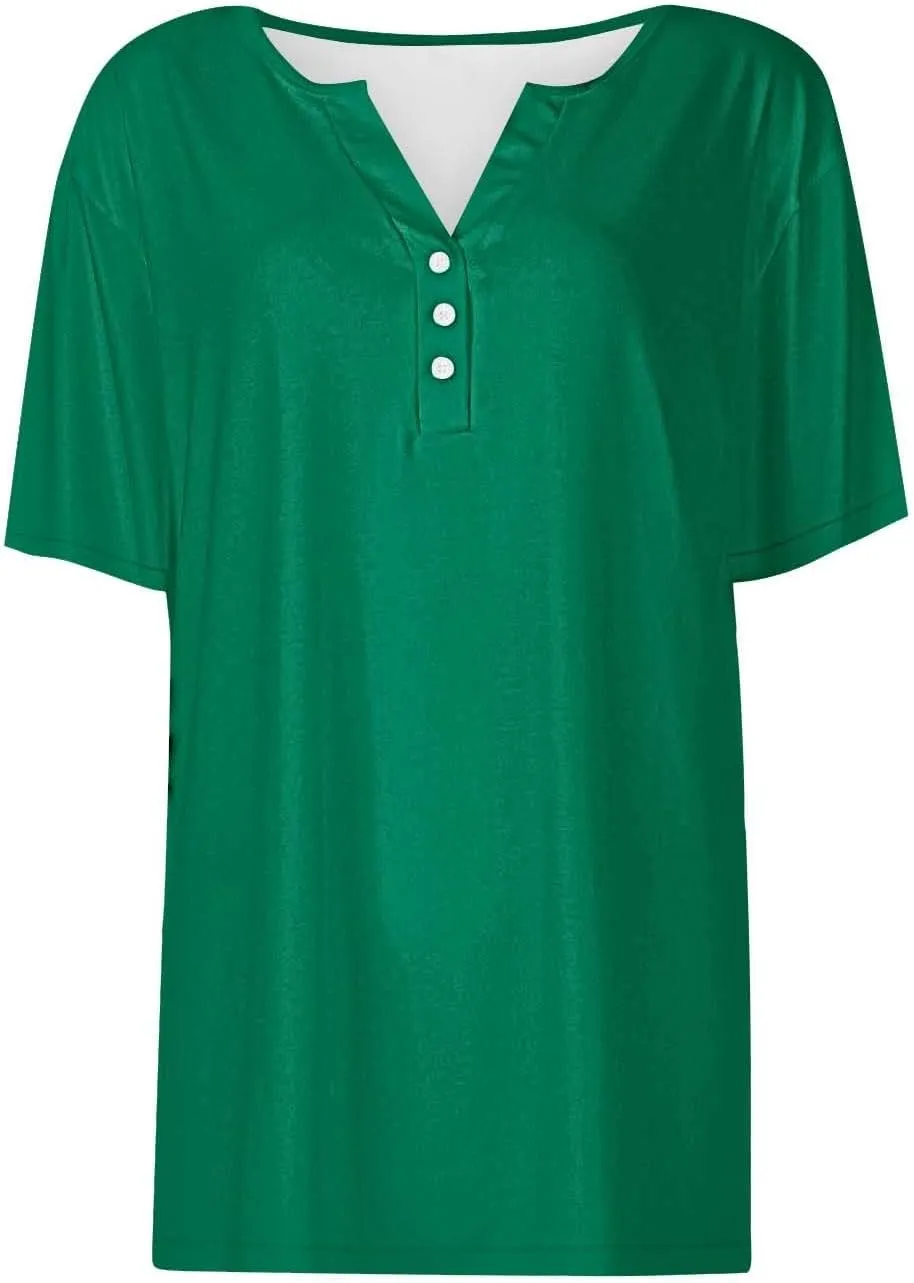 Girls T Shirts V Neck Button Down Henley Shirts Short Sleeve Comfy Blouse Dressy Casual Trendy Tunic Tops