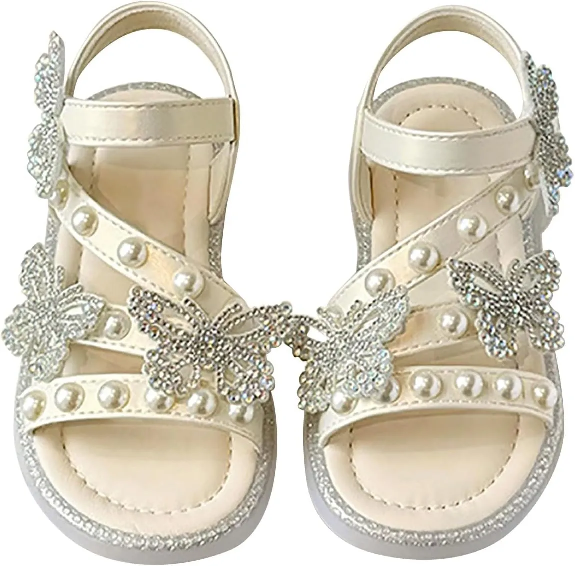 Girls T-Strap Beaded Flower Rhinestone Flats Sandals Dress Beach Shoes Cute Toddler Sandals Summer Dress Shoes