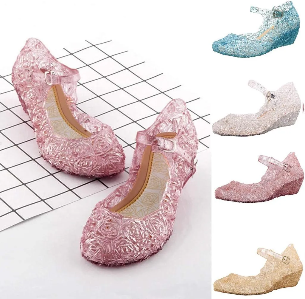 Glitter Toddler Shoes Girls Jelly Sandals Cosplay Dress Up Mary Jane Flats Heels Dance Party Birthday Single Shoes for Kids Toddler Baby Girl Shoes