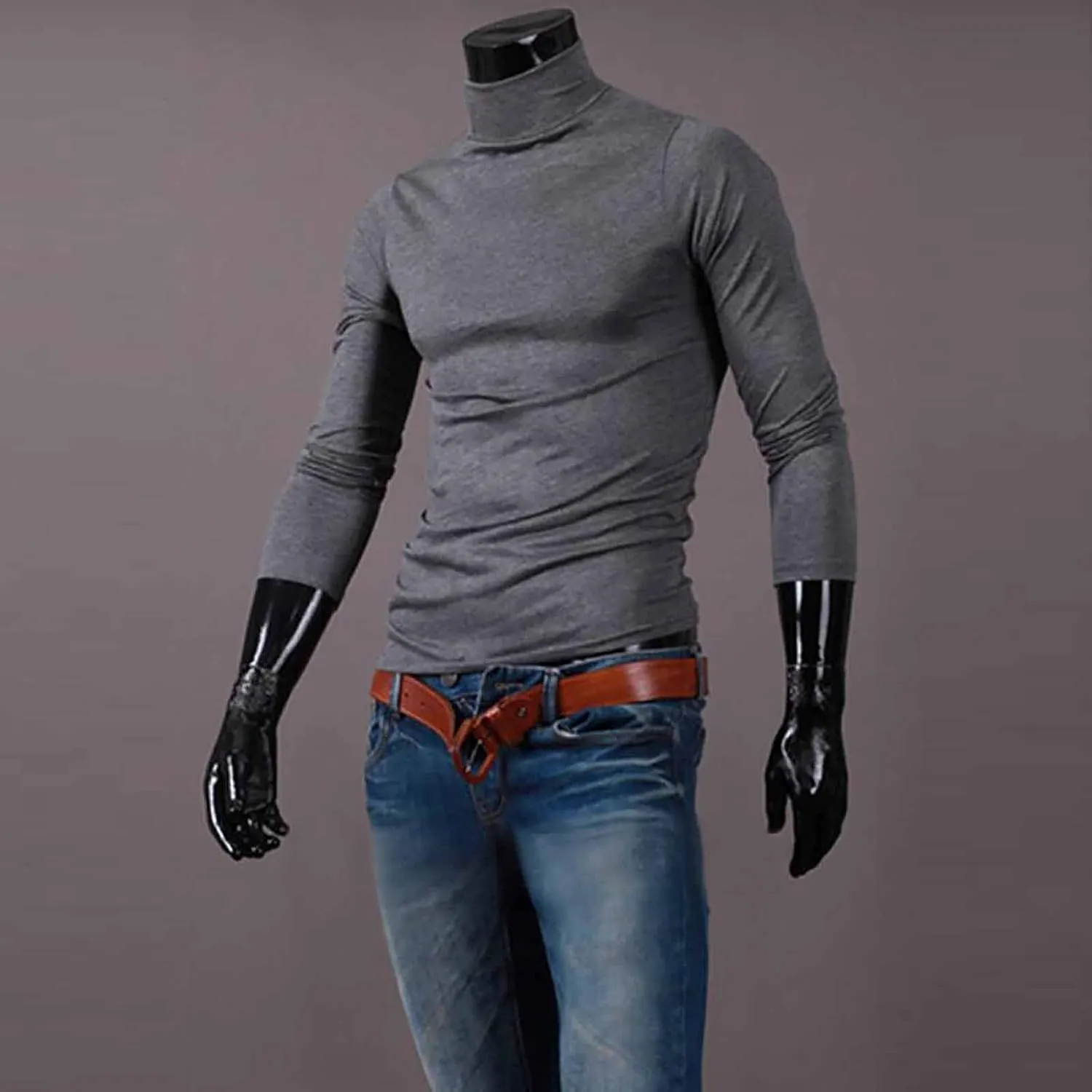 GOFULY Men's Under Shirts High Neck Slim Fit Solid Casual Fall Shirt Long Sleeve Winter Underwear Tops