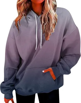 GOFULY Womens Gradient Color Fall Pullover Hoodie - Lightweight Sweatshirt With Drawstring
