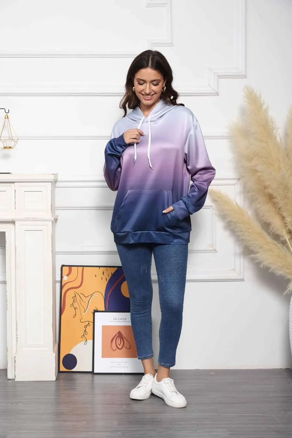GOFULY Womens Gradient Color Fall Pullover Hoodie - Lightweight Sweatshirt With Drawstring