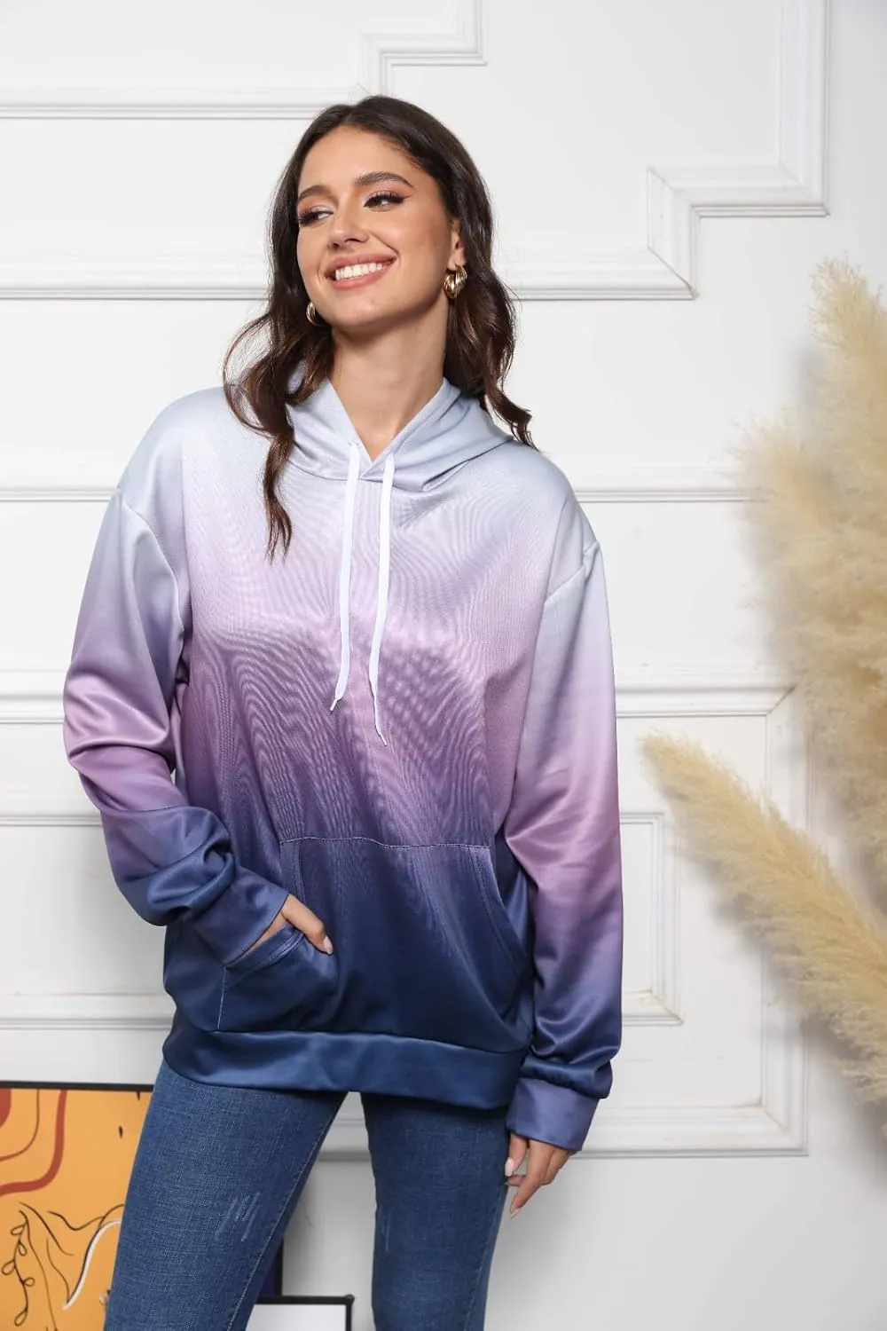 GOFULY Womens Gradient Color Fall Pullover Hoodie - Lightweight Sweatshirt With Drawstring