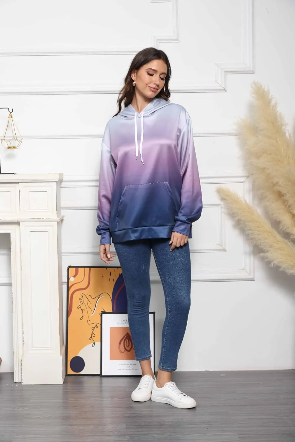 GOFULY Womens Gradient Color Fall Pullover Hoodie - Lightweight Sweatshirt With Drawstring