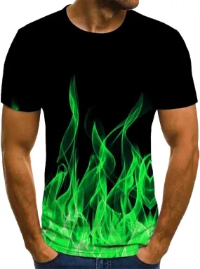 Graphic T Shirts for Men Summer Short Sleeve Flame Print Casual Tee Shirt Loose Fit Crewneck Pullover Trendy Clothes