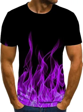 Graphic T Shirts for Men Summer Short Sleeve Flame Print Casual Tee Shirt Loose Fit Crewneck Pullover Trendy Clothes