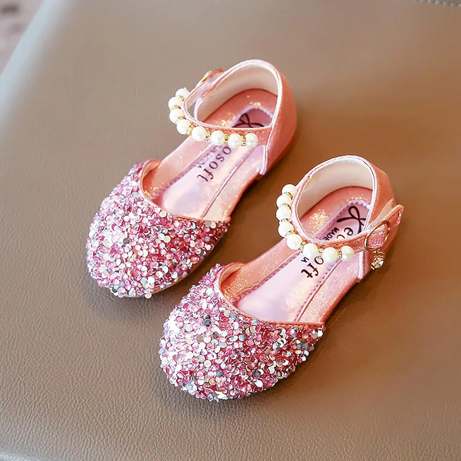 Gray Shoes for Boys Bowknot Kids Shoes Single Baby Girls Bling Princess Sandals Crystal Pearl Creative Shoe
