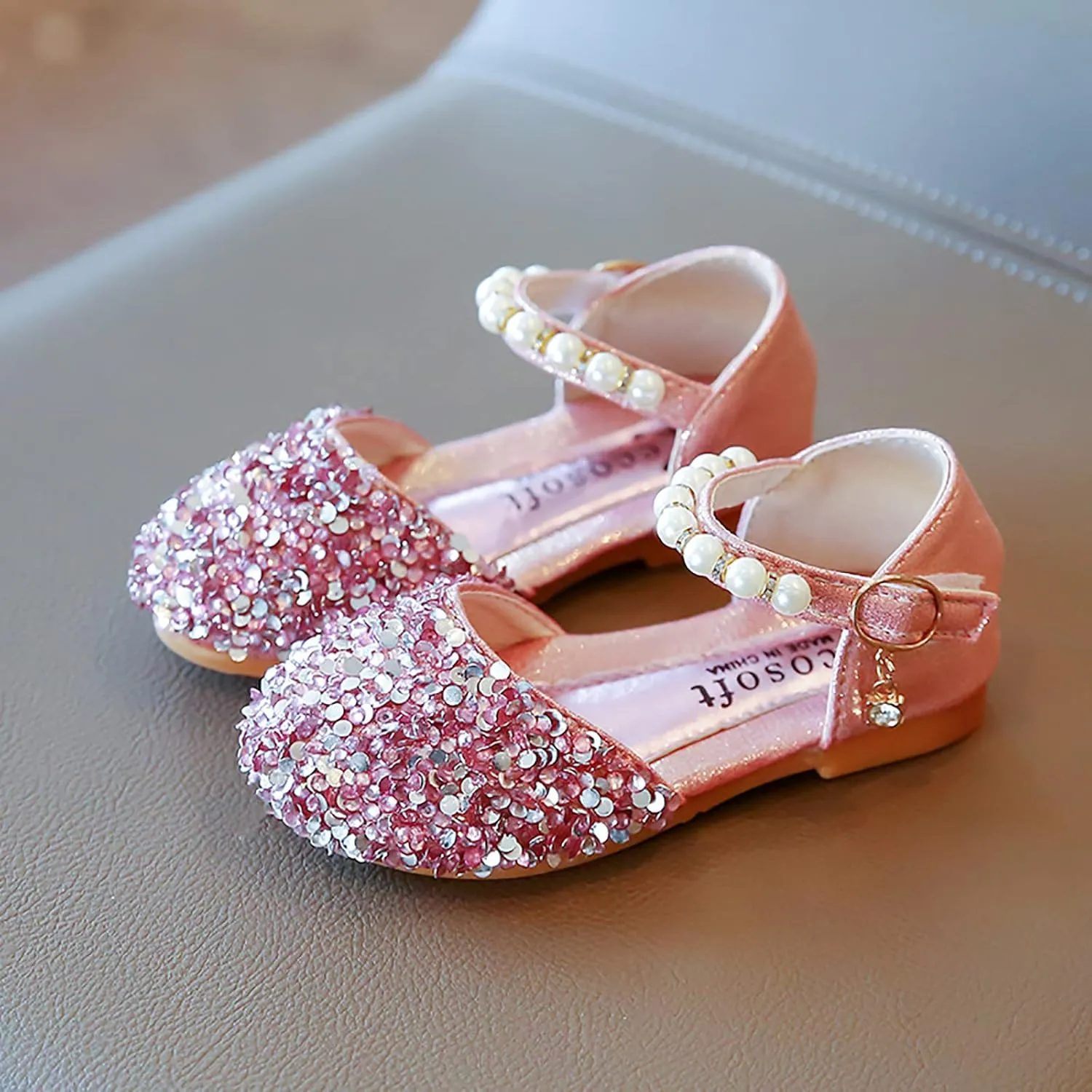 Gray Shoes for Boys Bowknot Kids Shoes Single Baby Girls Bling Princess Sandals Crystal Pearl Creative Shoe