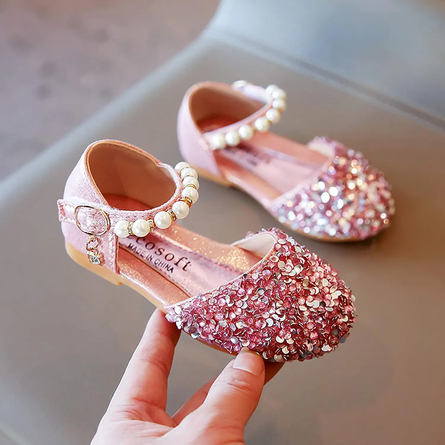 Gray Shoes for Boys Bowknot Kids Shoes Single Baby Girls Bling Princess Sandals Crystal Pearl Creative Shoe