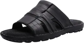 Harssidanzar Leather Slide Sandals for Men Memory foam Lightweight Summer Mens Sandals Outdoor Mens Beach slip on Sandal KM228US
