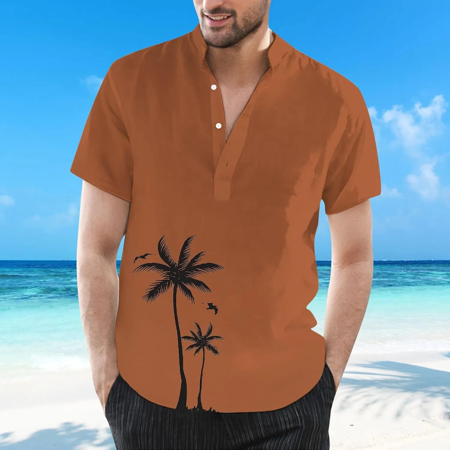 Hawaiian Shirt for Men Summer Button Short Sleeve Tropical Aloha Shirts Lightweight Drying Beach Wedding Henley Shirts